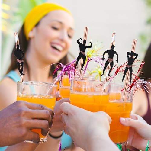 Atiloy 7.75 Inch Disposable Bachelorette Party Straws - 24 Pcs Funny Dancer Designs for Bridal Shower & Girls Night