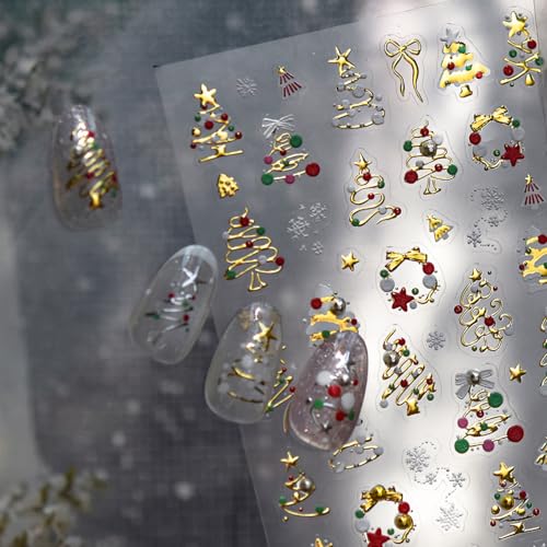 5D Christmas Nail Stickers Gold Tree Wreath Self-Adhesive Winter Decals