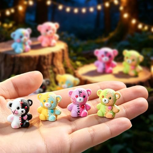 Dark Style 50Pcs Mini Resin Teddy Bear Figurines Set, Decorative Collectibles