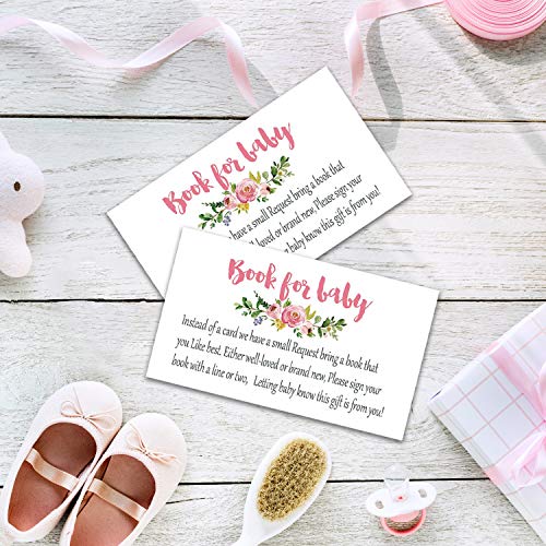 50 Pack Pink Flower Baby Shower Request Cards for Books