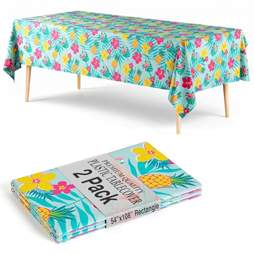 Summer Disposable Waterproof Tablecloth 2 Pack 54 x 108 Inches - Outdoor & Indoor Party Cover