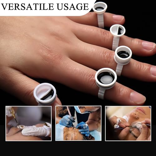 Romlon 300PCS Lash Glue Rings with Divider for Eyelash Extensions and Tattoo Ink