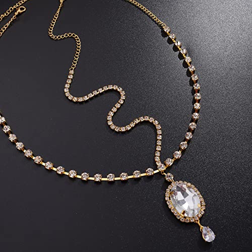 Missgrace Gold Rhinestone Waterdrop Bridal Head Chain Headpiece