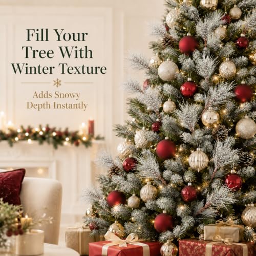 RAINFLOW Snowy Faux Pine Needle Picks - 10PCS Christmas Decor