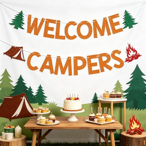 Welcome Campers Banner for Camping Themed Birthday Party Decorations