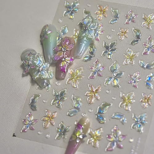 5D Floral Nail Stickers Embossed Self-Adhesive Spring Flower Decals
