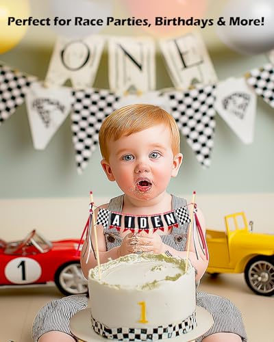 Custom Race Car Cake Topper – Personalized Checkered Flag Party Decor