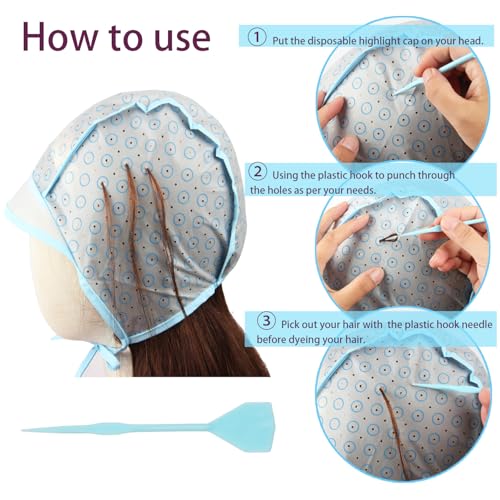 Hair Highlight Cap with Crochet Hook, Blue Dyeing Frosting Kit for Salon and DIY