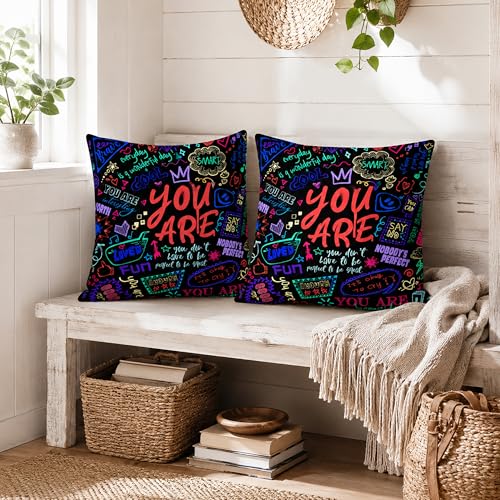 Kids Classroom Pillow Covers Set of 2, 18x18 Inches - Black
