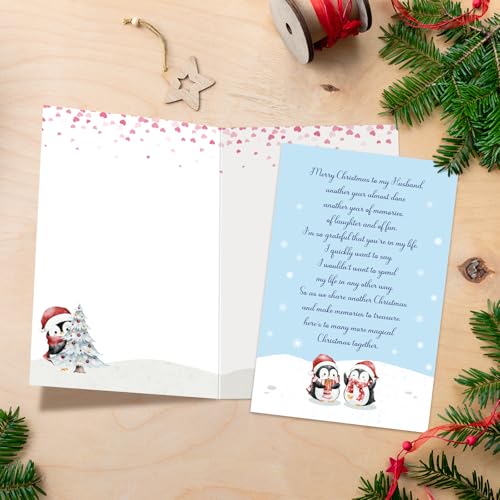 Penguin Christmas Card for Husband – Cute Romantic Xmas Card with Envelope