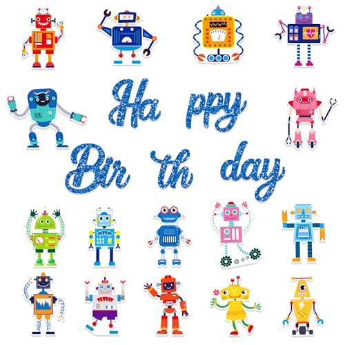 Cartoon Robot Happy Birthday Banner Set - 3Pcs Party Decoration