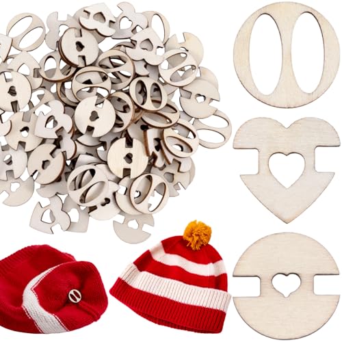 60pcs Light Brown Wooden Hat Buttons - Removable Crochet Fasteners