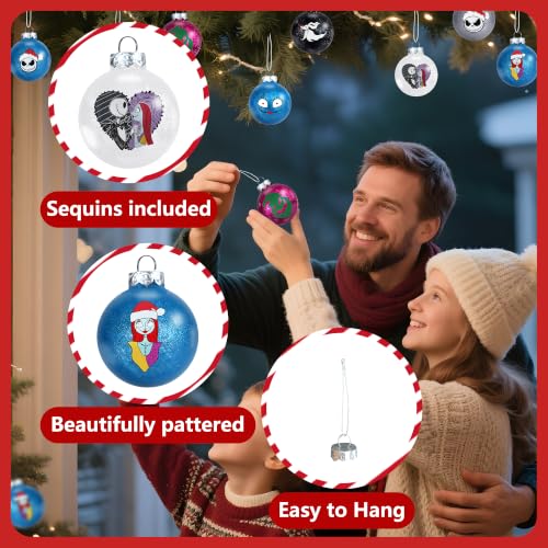 Colorful Skull Pattern Christmas Ornaments Set - 24 Shatterproof Holiday Balls with Hanging Wire