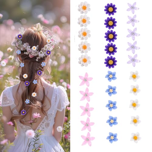 Lora Rossie 30 Pcs Mini Daisy Hair Clips - Multicolor Flower Hair Accessories