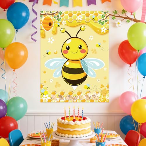 Bee Party Game Set - Pin the Stinger on the Honeycomb Poster