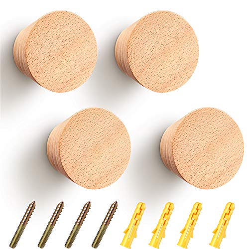 Blulu Yellow Wooden Wall Hooks - 4 Pack Coat Hat Towel Hangers