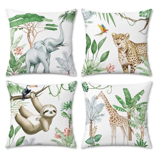 Jungle Animal Velvet Throw Pillow Covers, 18x18 Safari Decor Set of 4