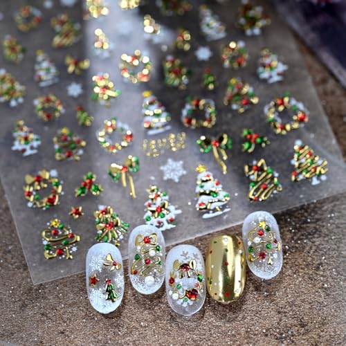 5D Embossed Christmas Nail Stickers Self-Adhesive Xmas Decals