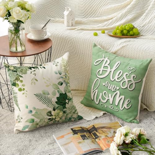 Hello Spring Tree Throw Pillow Covers Set of 4 - 18x18 Inch Eucalyptus Design