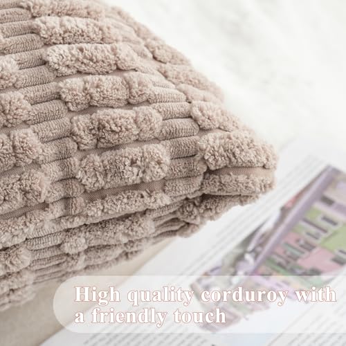 Light Brown Corduroy Throw Pillow Covers 18x18 Inch 2 Pack - Soft Boho Decorative Cushions