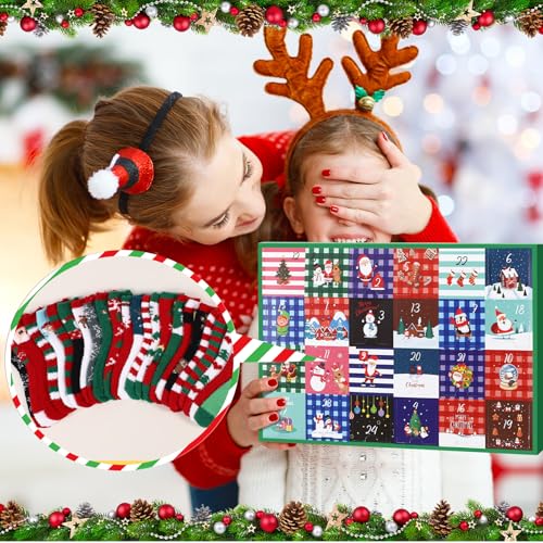 24 Pairs Christmas Fuzzy Socks Advent Calendar - Holiday Gift Set