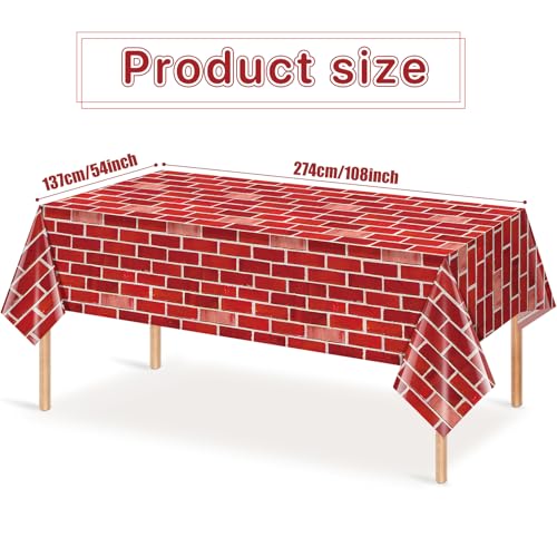 3 Pack Red Brick Tablecloths 108x54 inch - Disposable Plastic Covers