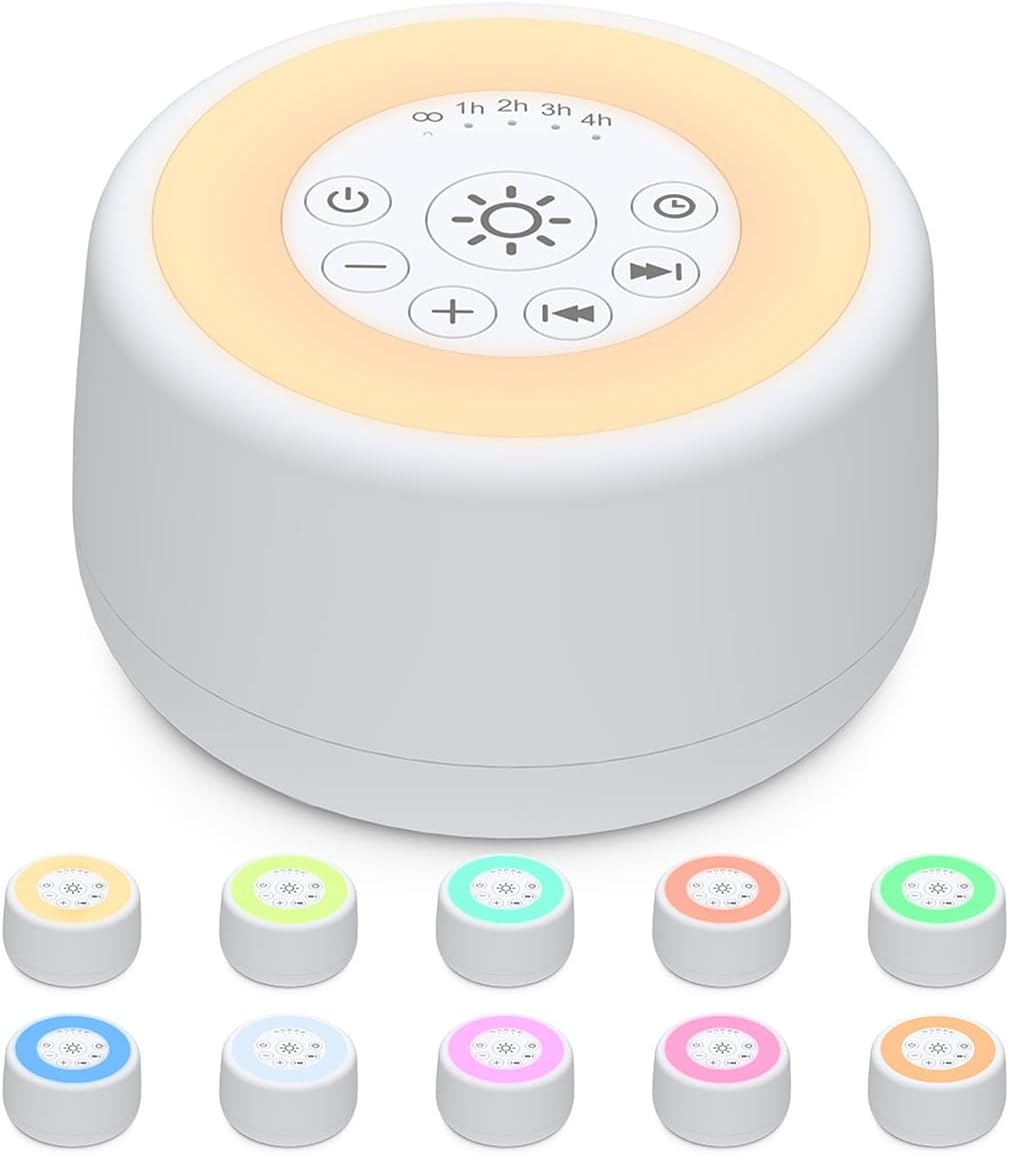 Sleepbox White Noise Machine - 25 Soothing Sounds & 10 Color Night Light | 4 Brightness Levels, 32 Volume Levels, Timer & Memory Function for All Ages