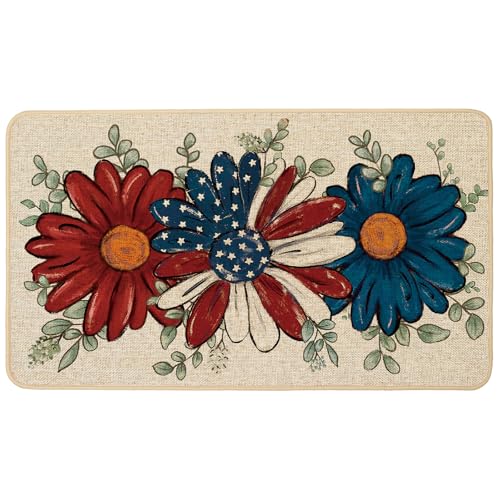 Patriotic Daisy Eucalyptus Doormat 17x29 Inch - Non-Slip, Washable