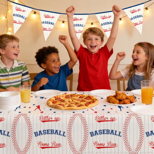 Rookie of the Year Baseball Tablecloths 4-Pack, 51x87 Inch Disposable Plastic Party Table Covers for Boys 1st Birthday