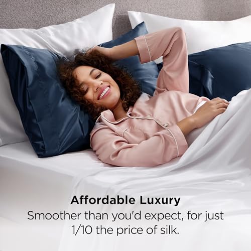 Bedsure Satin Pillowcases, King Size 20"x36", Blue, Set of 2