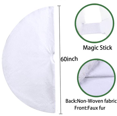 60 Inch White Christmas Tree Skirt, Faux Fur Large Christmas Tree Skirt Holiday Xmas Decorations