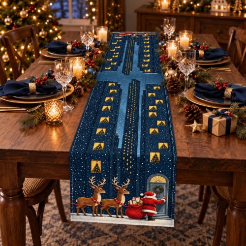 Christmas Night Santa Reindeer Table Runner 13 x 108 Inch Holiday Decor - Variation of THIS listing