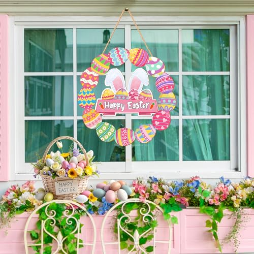 Happy Easter Wooden Wreath Sign - 11 Inch Door Decor
