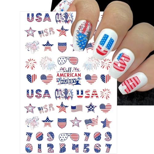 4th of July Nail Stickers 6 Sheets - American Flag & Star Decals