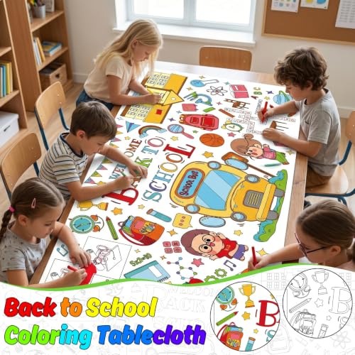 Colorful Back to School Coloring Tablecloth 72x30 inches for Kids Crafts & Activities - Linsuminn