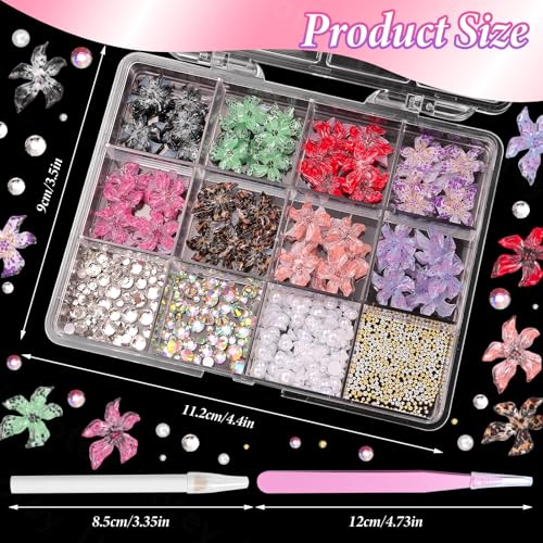 3D Hawaii Flower Nail Charms and Rhinestones Hibiscus Nail Art Kit