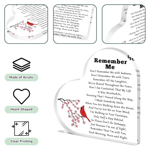 Acrylic Heart Sympathy Plaque Memorial Gift for Loss of Loved One