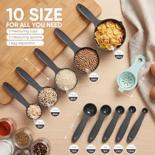 ELASO 11-Piece Measuring Cups and Spoons Set with V-Spout - Gray