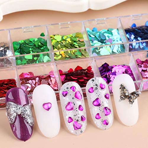 Changar Holographic Heart Nail Art Glitter Sequins & Decals