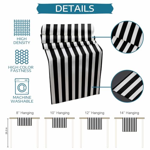 Black White Striped Table Runner 13x48 Inches for Dining & Holiday Decor - Farmhouse Style