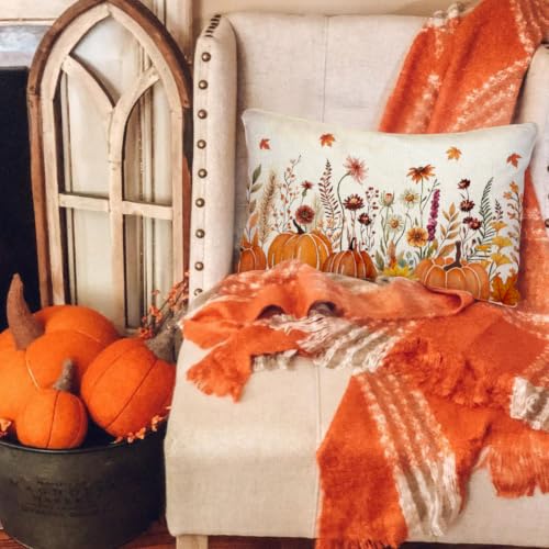 Floral Pumpkin Fall Pillow Cover 12x20 - Machine Washable