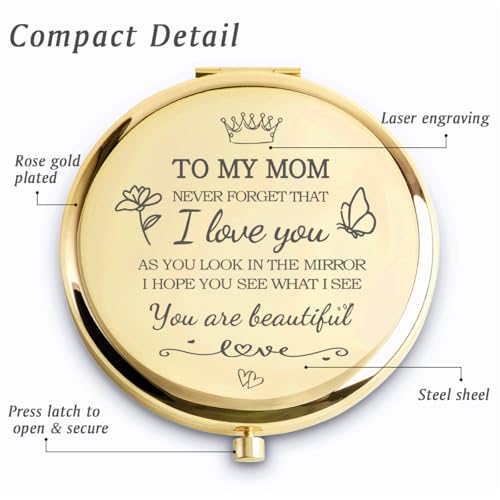 Personalized Compact Mirror for Mom Custom Engraved Metal Pocket Mirror