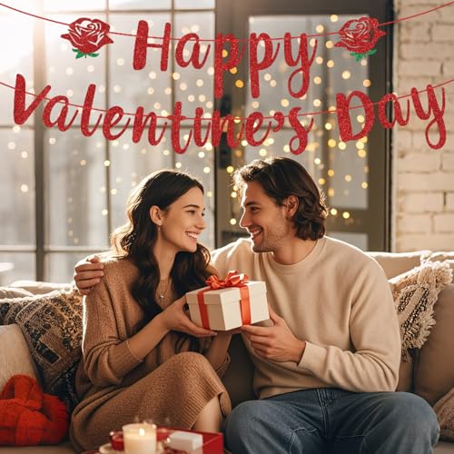 Glitter Happy Valentine's Day Banner - Festive Party Decor