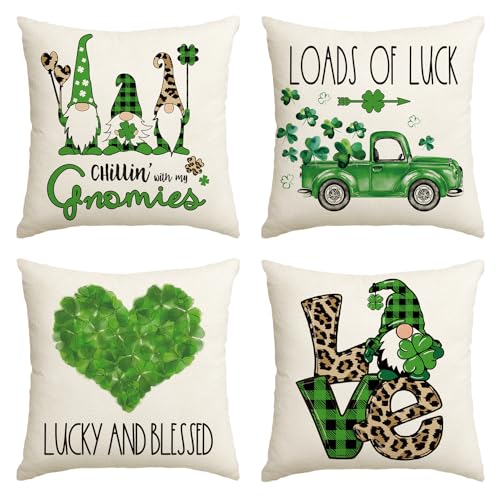 St. Patrick's Day Gnome Throw Pillow Covers 18x18 Inch, Set of 4