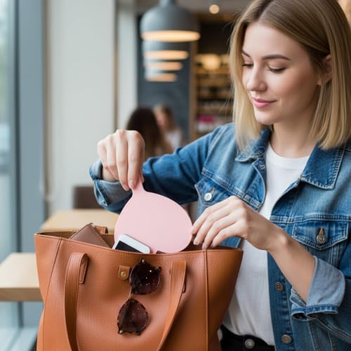 Bremorou Heart Shaped Handheld Makeup Mirror Small Pink Travel Mirror