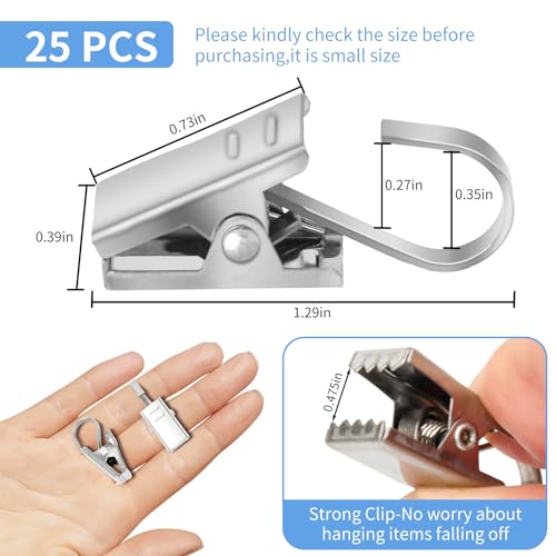 Stainless Steel Curtain Clips Hooks - 25 Pack for Hanging Lights & Decorations