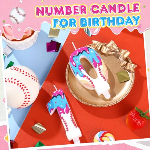 Ice Cream Drip Baseball Number 10 Birthday Candle by Conelist