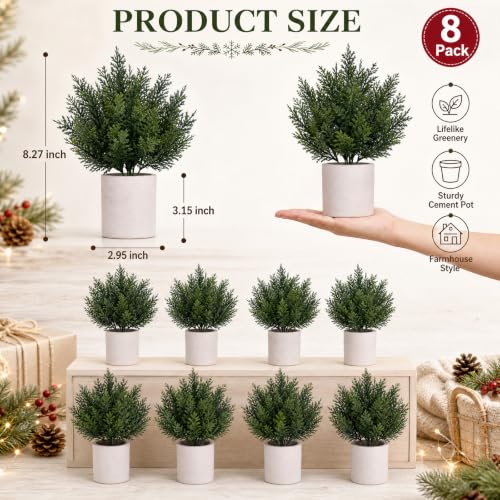 8 Pack Christmas Small Artificial Cedar Bush Tree - White Variation