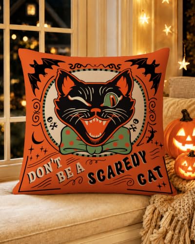Halloween Throw Pillow Covers, 18x18 Rustic Linen Ghost Decor - Set of 2