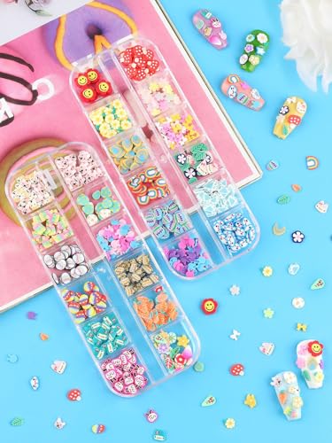 Kalolary 24 Grid Easter Nail Art Glitter Sequins 3D Cute Rabbits and Eggs